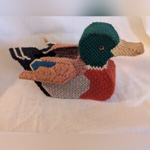 Vtg Duck Plastic Canvas Needlepoint  Container Mallard Cabin country decor